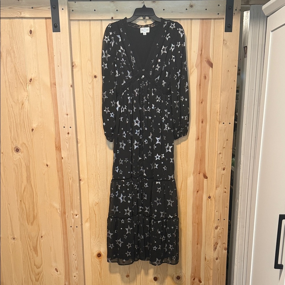 Black and Silver Star Print Maxi Dress